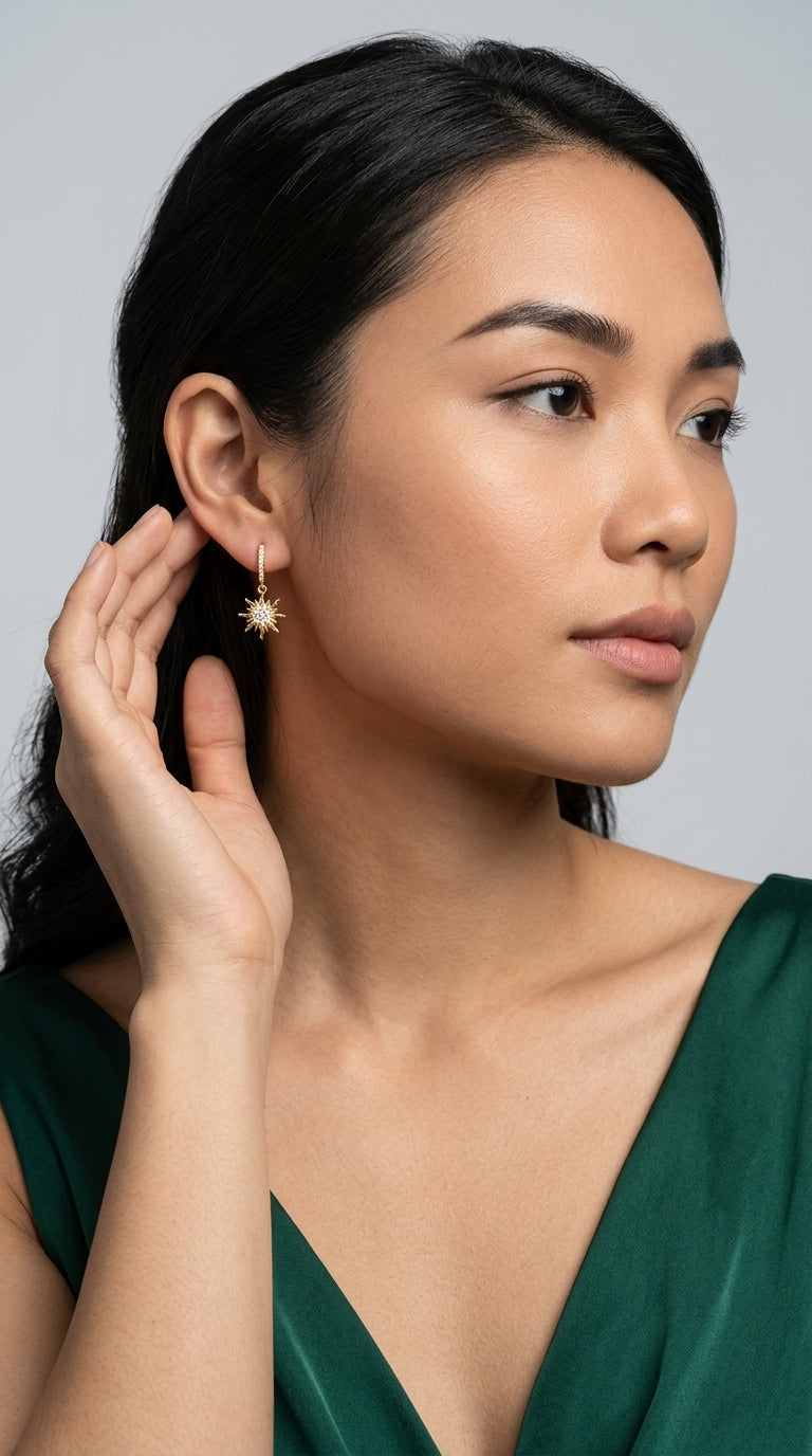 ToHeart Gold Sun Earrings for Women Sun Dangle Earrings Cubic Zirconia Earrings