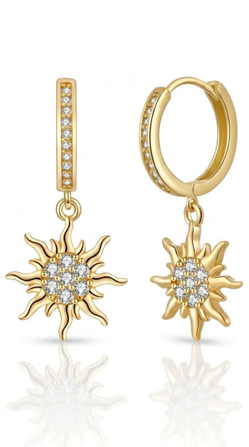 ToHeart Gold Sun Earrings for Women Sun Dangle Earrings Cubic Zirconia Earrings