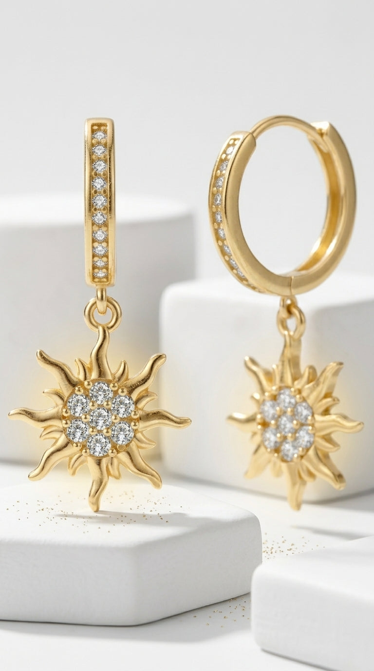 ToHeart Gold Sun Earrings for Women Sun Dangle Earrings Cubic Zirconia Earrings