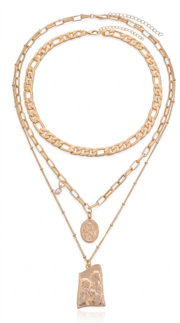 Vintage Punk Multi Layered Women's Pearl Necklaces Fashion Long Geometric Portait Pendant Necklace