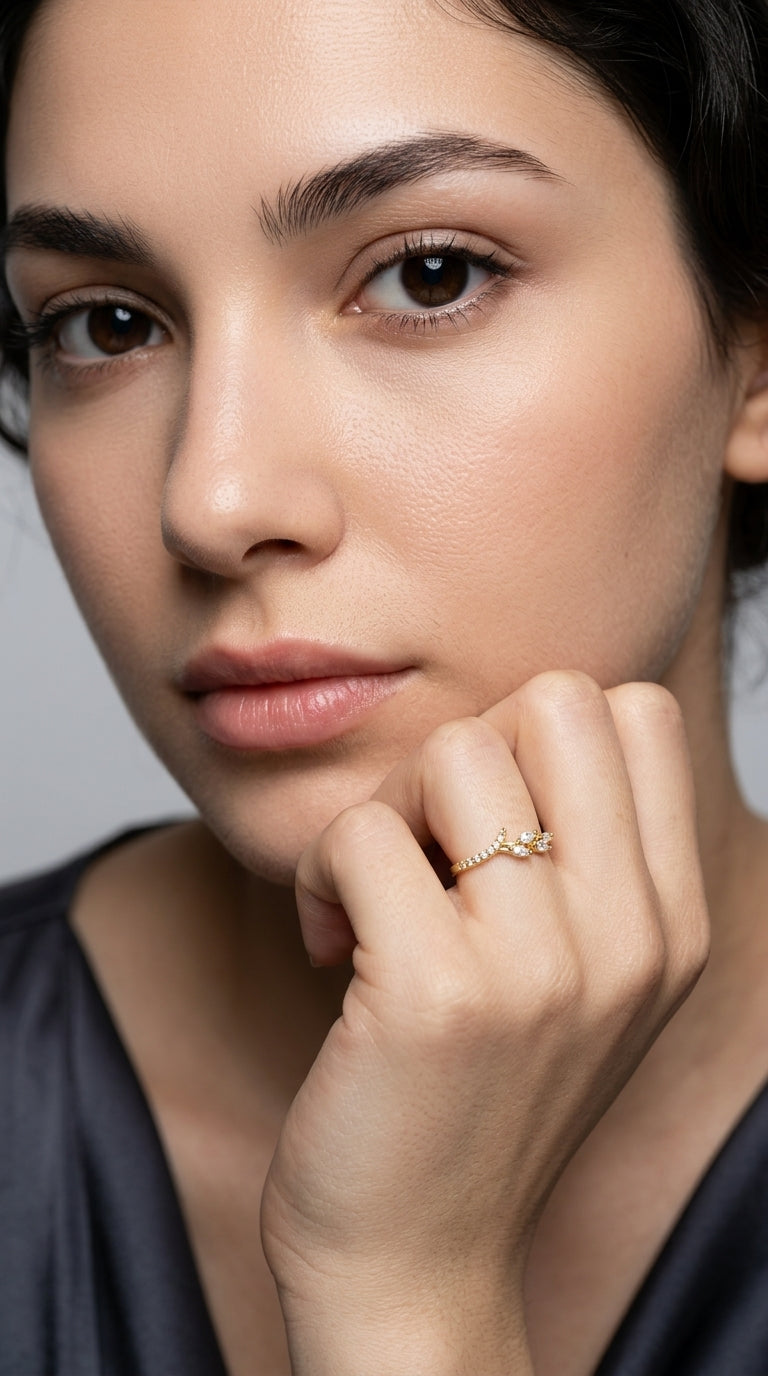 GLOQUAT 18K Gold Rings for Women Leaf Gold Plated Ring Vintage Cubic Zirconia Stackable Rings Wedding Band with Clear CZ Diamond Fake Engagement Ring Dainty Statement Eternity Rings Size 9