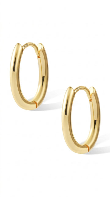 14K Gold Plated Sterling Silver Earrings Small Oval Hoop Earrings for Women Trendy Hypoallergenic Earrings Small Thick Huggie Hoops Earrings