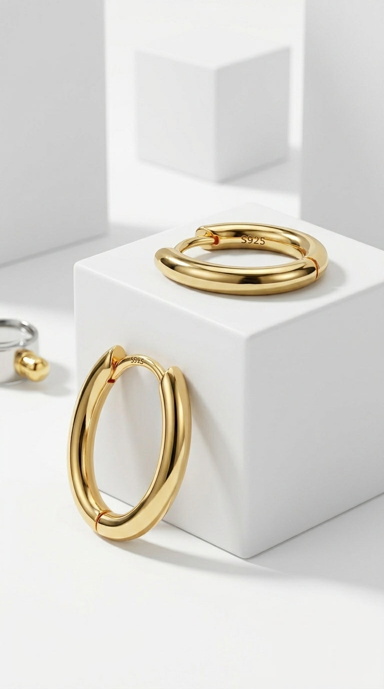 14K Gold Plated Sterling Silver Earrings Small Oval Hoop Earrings for Women Trendy Hypoallergenic Earrings Small Thick Huggie Hoops Earrings