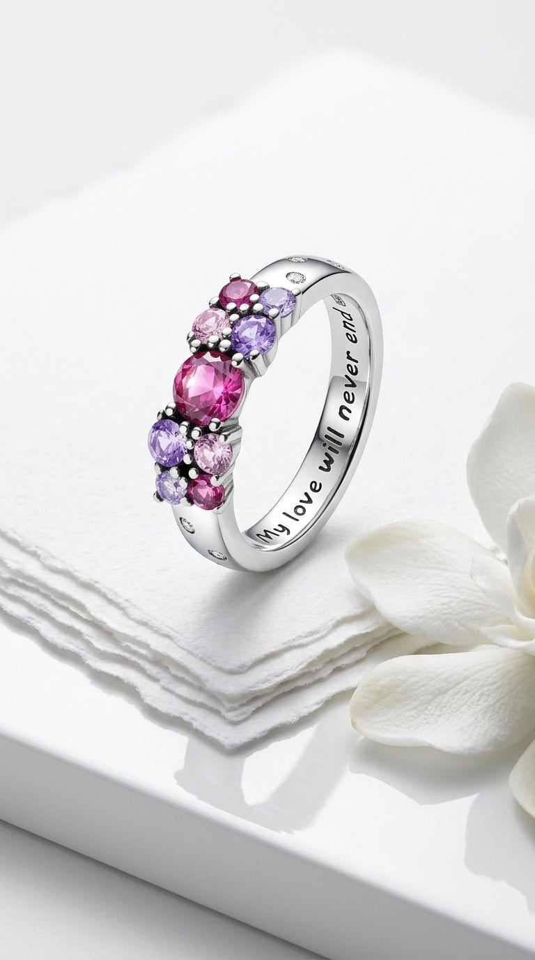 NARMO 925 Sterling Silver Band Rings for Women Boundless Love Ring Cubic Zirconia Ring Statement Ring Size 7