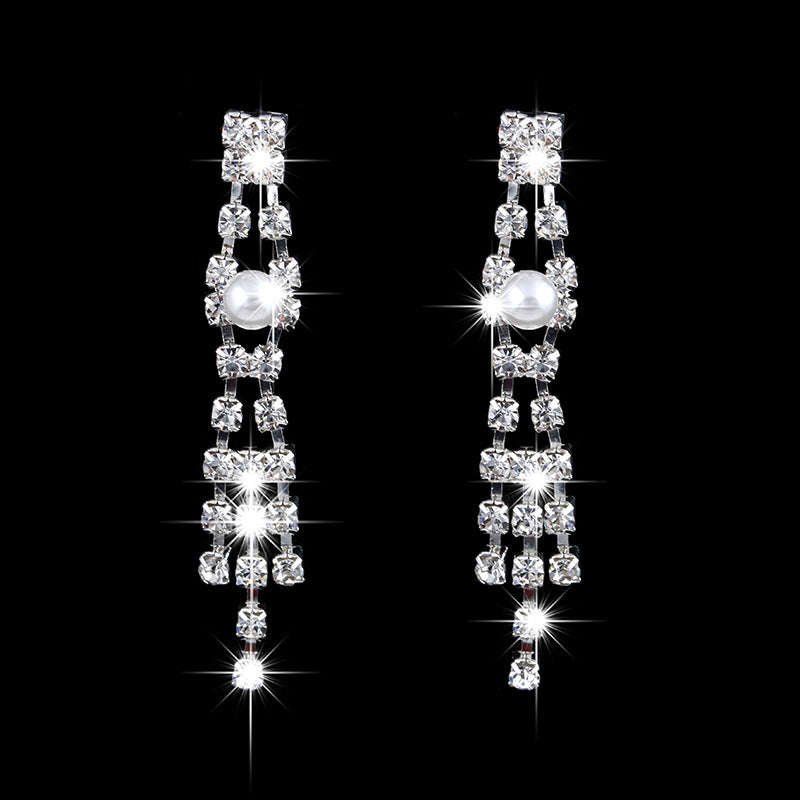 Bridal jewelry set, claw chain earrings, Pearl Rhinestone Necklace LaDidier Jewelry