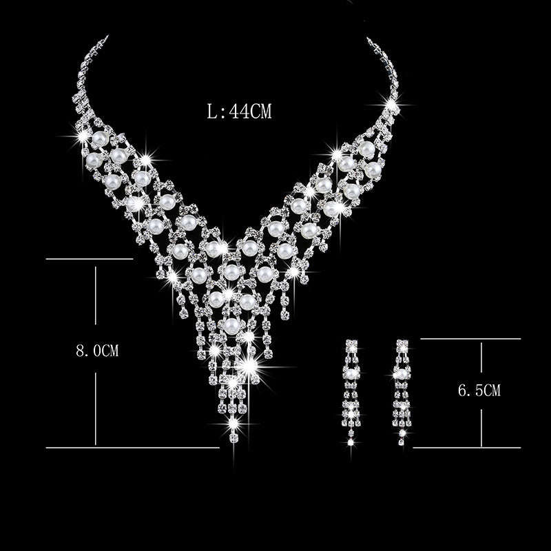 Bridal jewelry set, claw chain earrings, Pearl Rhinestone Necklace LaDidier Jewelry
