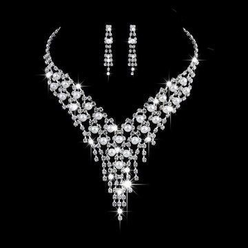 Bridal jewelry set, claw chain earrings, Pearl Rhinestone Necklace LaDidier Jewelry