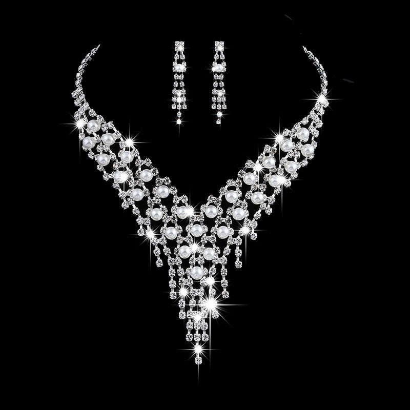 Bridal jewelry set, claw chain earrings, Pearl Rhinestone Necklace LaDidier Jewelry