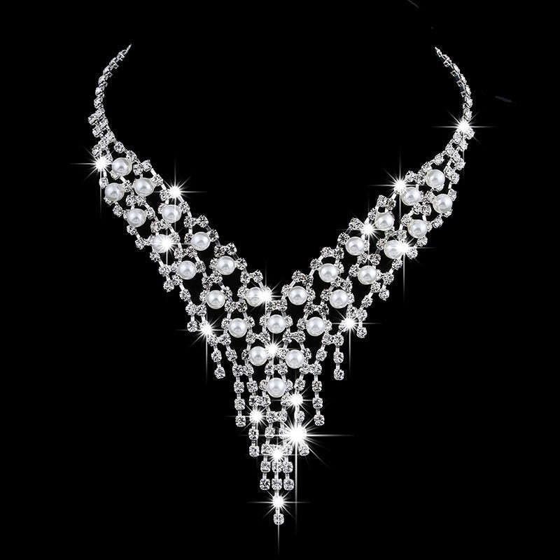 Bridal jewelry set, claw chain earrings, Pearl Rhinestone Necklace LaDidier Jewelry