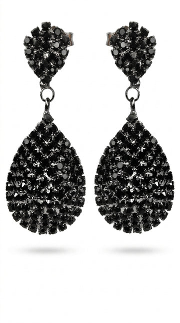 Black Clip On Earrings Teardrop Earrings Rhinestone Crystals Dangle Earrings Statement Chandelier Drop Earrings for Women (Black Clip-On)