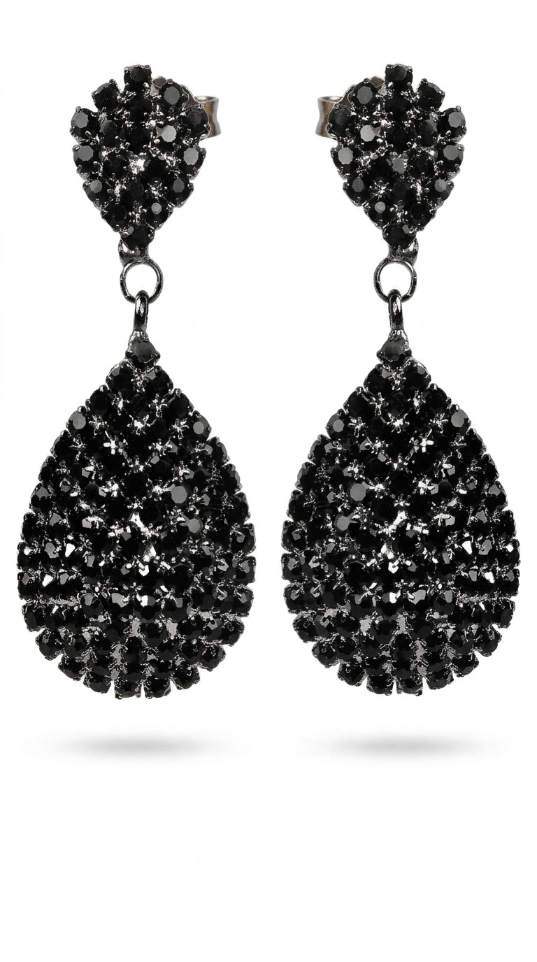 Black Clip On Earrings Teardrop Earrings Rhinestone Crystals Dangle Earrings Statement Chandelier Drop Earrings for Women (Black Clip-On)