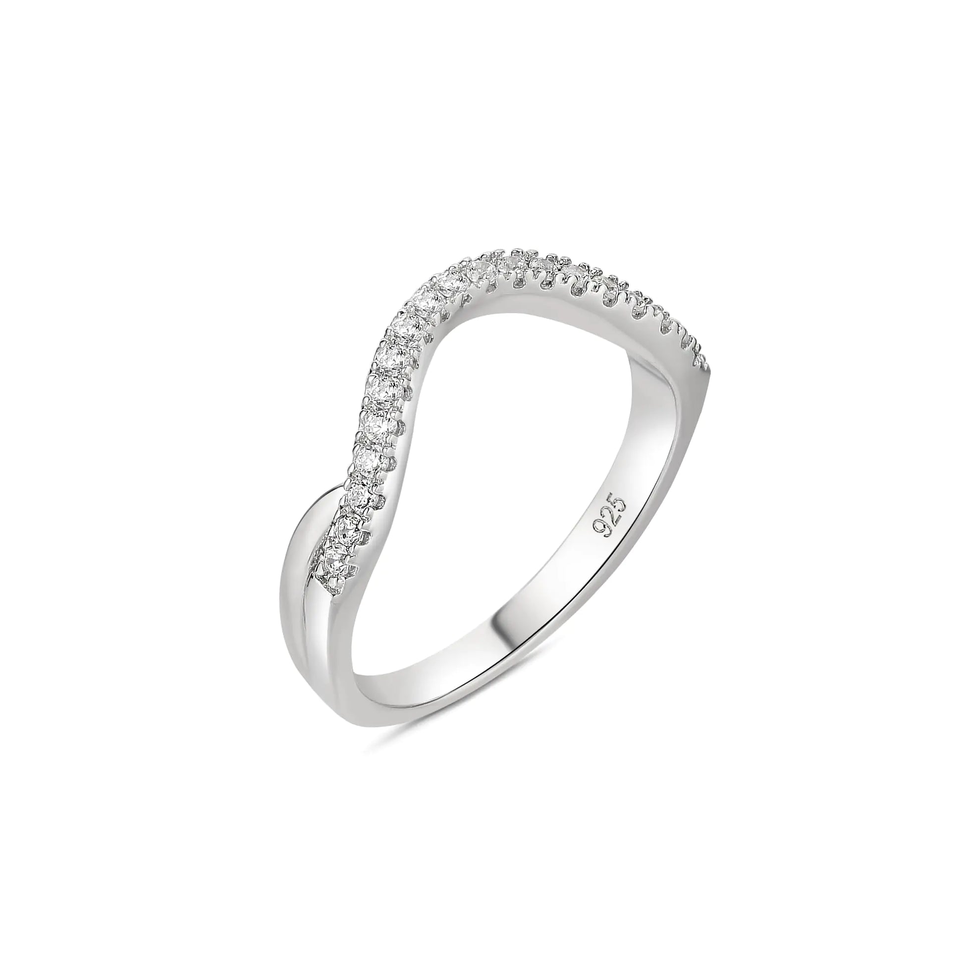 Newshe Jewellery Curved Wedding Bands for Women Stacking Eternity Rings 925 Sterling Silver 5A Cz Wishbone Size 5
