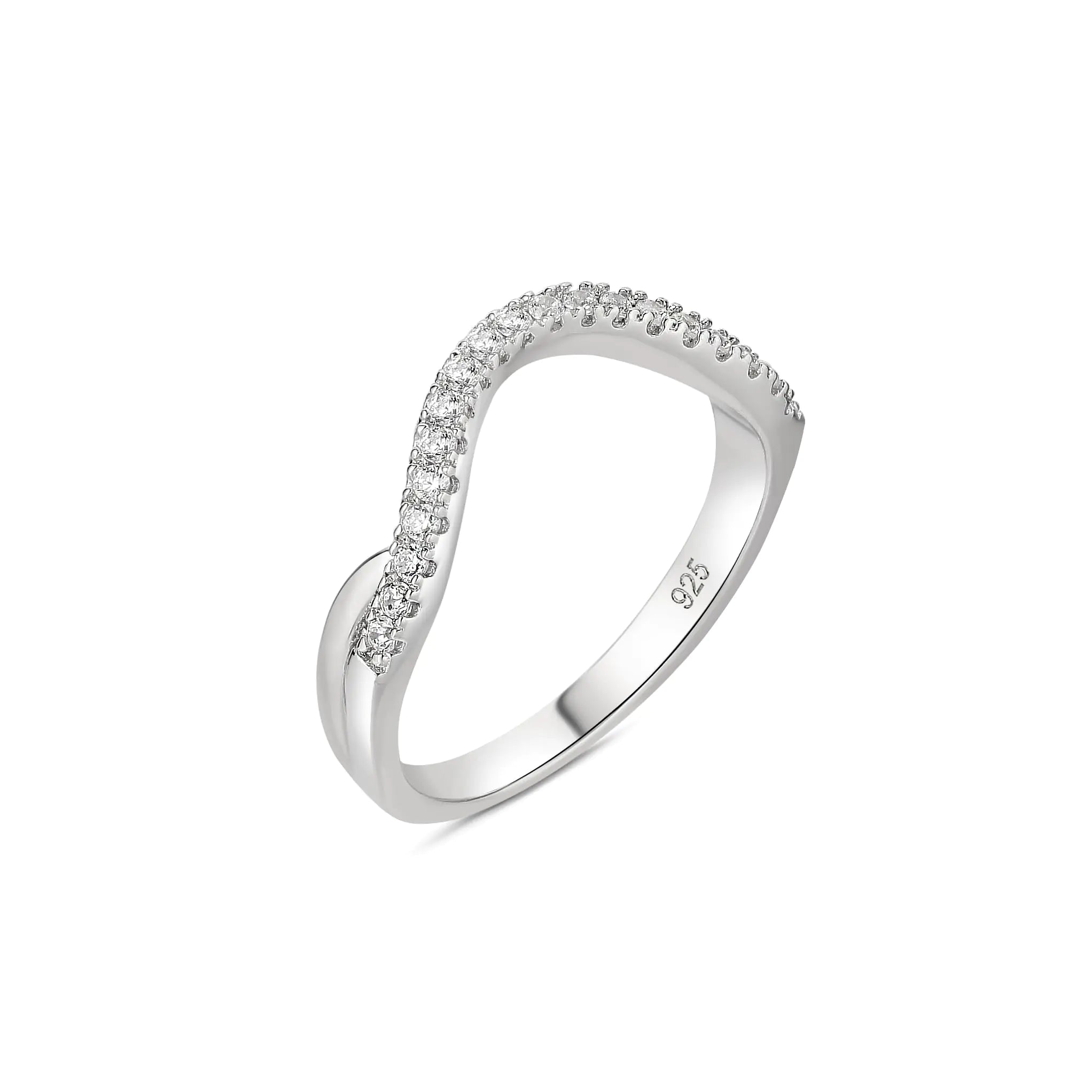 Newshe Jewellery Curved Wedding Bands for Women Stacking Eternity Rings 925 Sterling Silver 5A Cz Wishbone Size 5