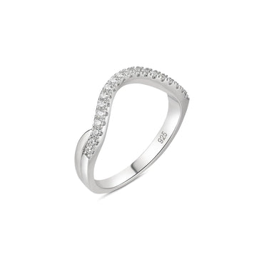 Newshe Jewellery Curved Wedding Bands for Women Stacking Eternity Rings 925 Sterling Silver 5A Cz Wishbone Size 5