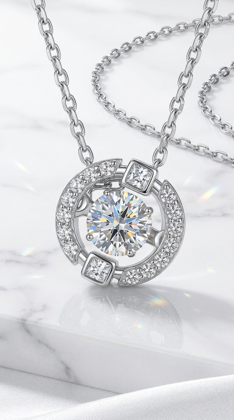 Moissanite Pendant Chain-Link Necklace