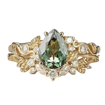 Golden Leaves And Flowers Couple Rings