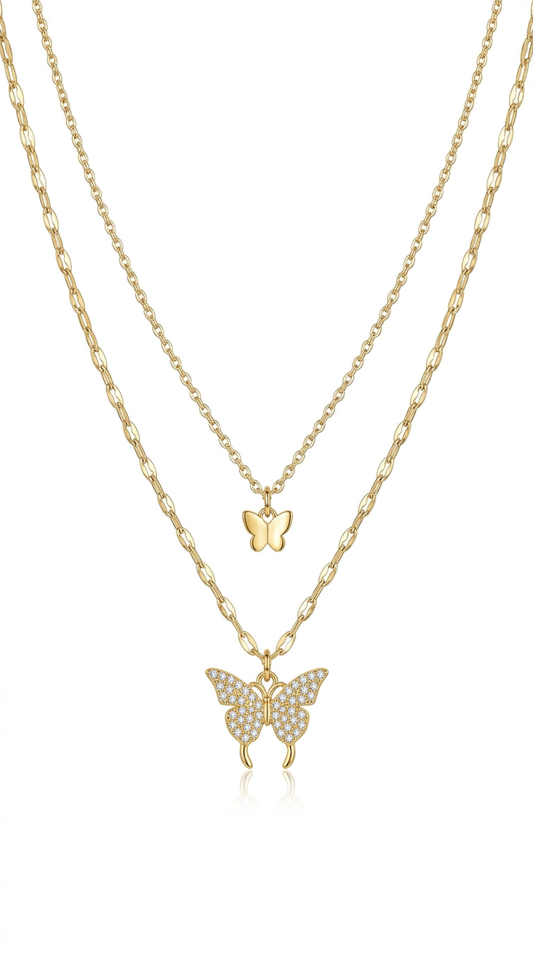 Fashion Jewelry Elegant Silver Color Shiny Butterfly Necklaces Ladies Exquisite Double Layer Clavicle Chain Necklace Jewelry Gift