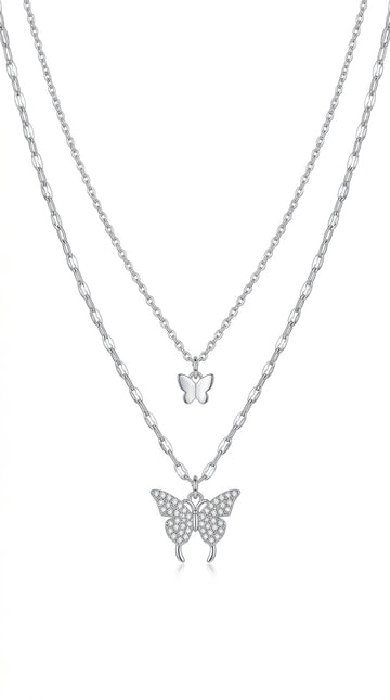 Fashion Jewelry Elegant Silver Color Shiny Butterfly Necklaces Ladies Exquisite Double Layer Clavicle Chain Necklace Jewelry Gift