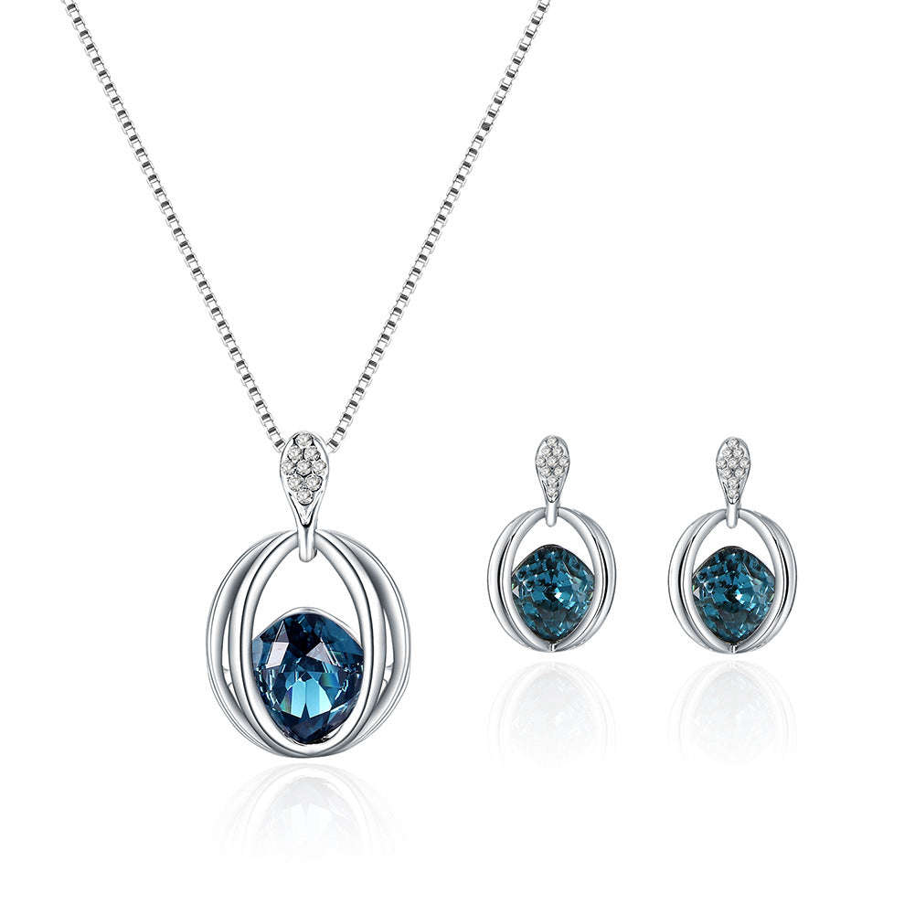 Two Sets of Fashion Inlaid Crystal Bridal Necklace And Earrings LaDidier Jewelry
