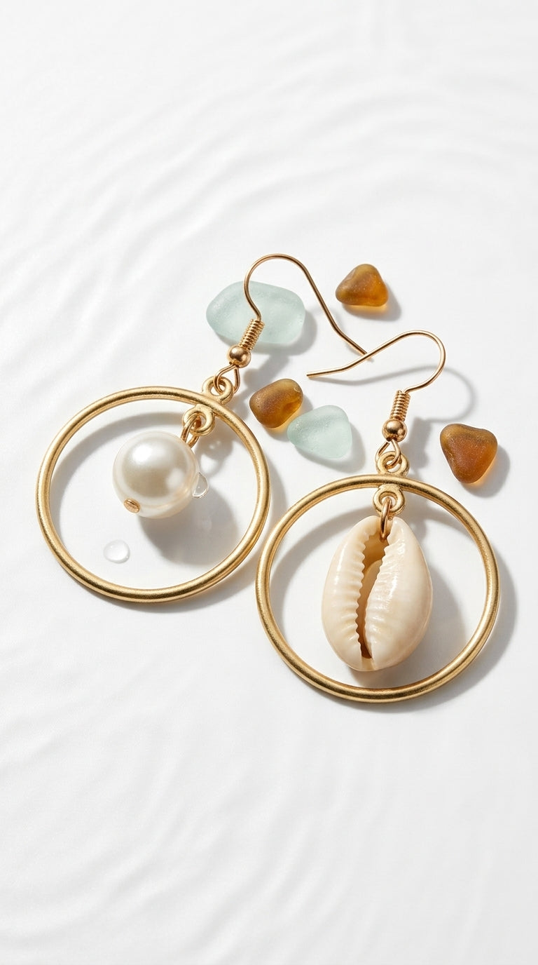 Seashell Earrings Beach Jewelry Drop Earrings (Pair)