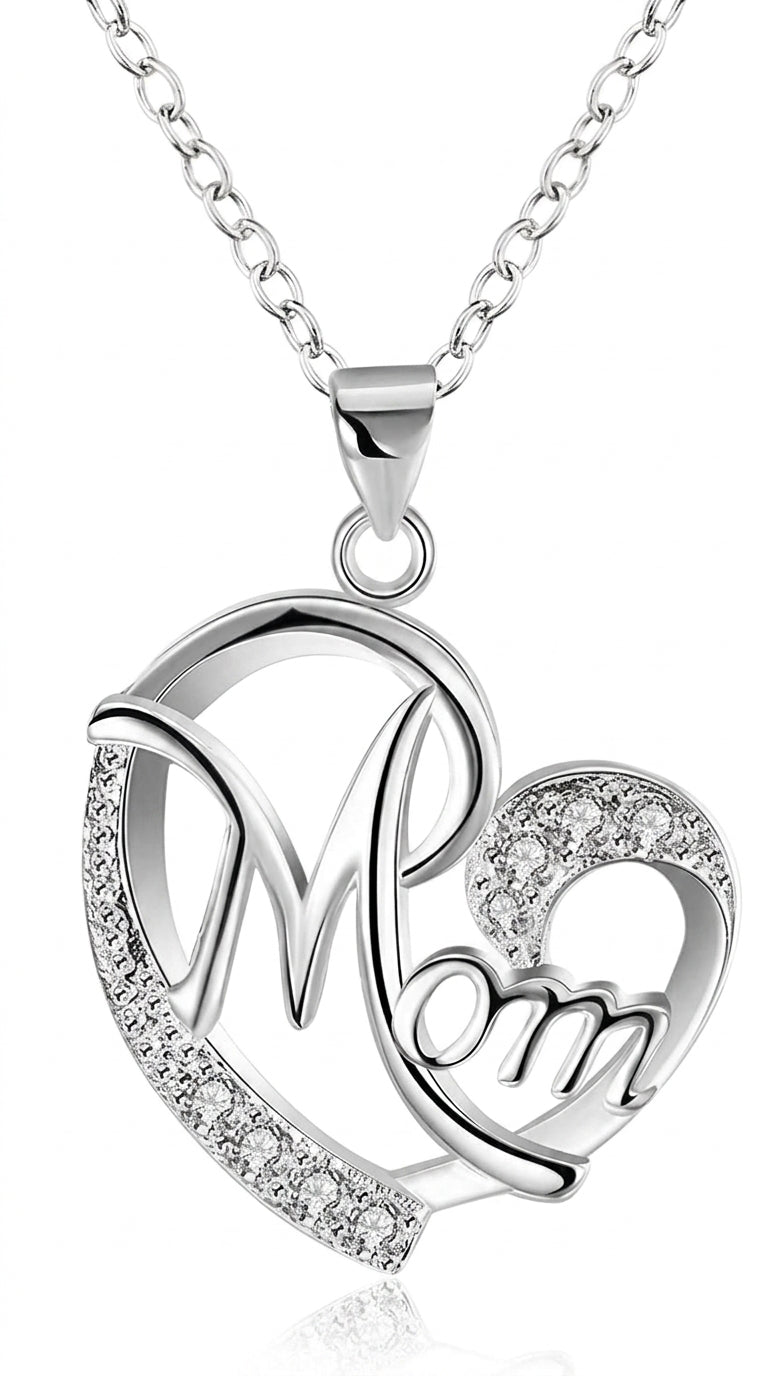 Rhinestone Letter Mom Heart Pendant Necklaces For Mother