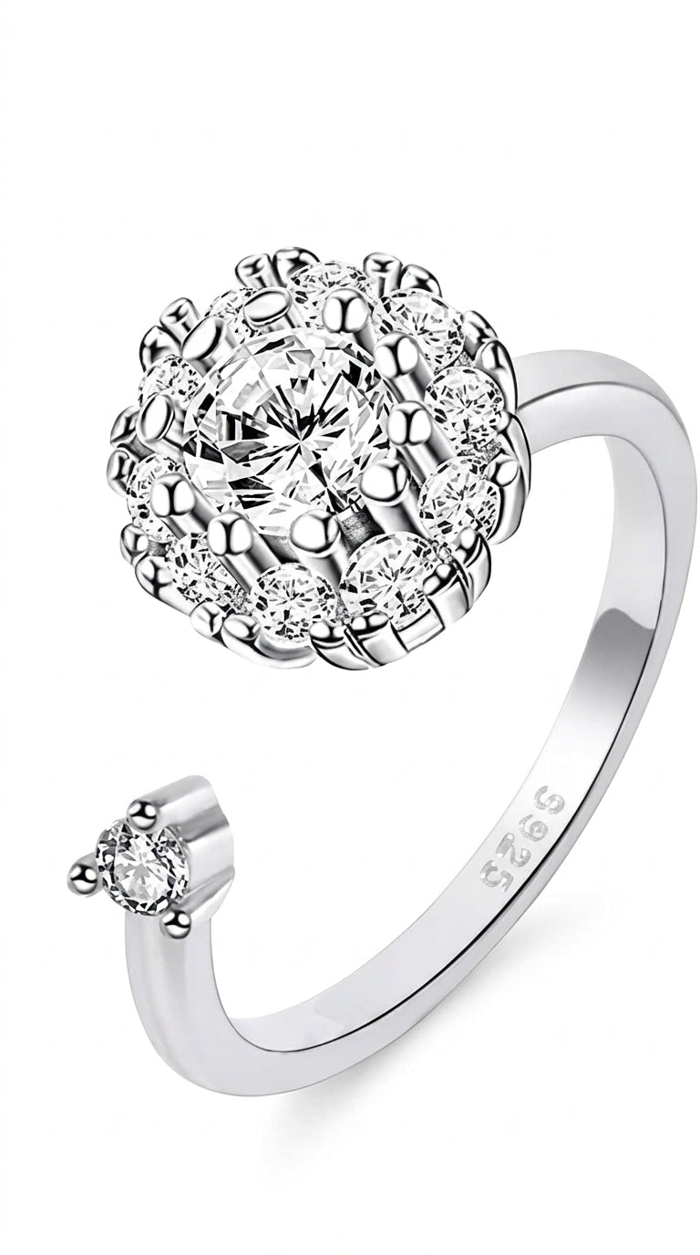 6PCS Anti Anxiety Fidget Ring for Women Open Adjustable Ring CZ Cubic Zirconia Diamond Rings Rotatable Bead Rings Bee Daisy Rings Set for Women Stress Relief