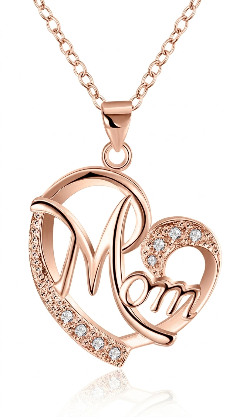 Rhinestone Letter Mom Heart Pendant Necklaces For Mother