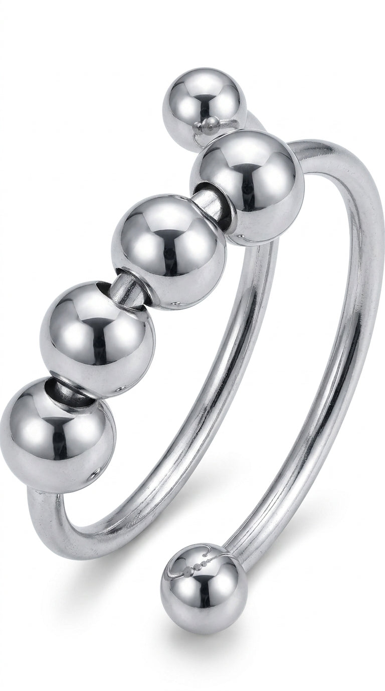 6PCS Anti Anxiety Fidget Ring for Women Open Adjustable Ring CZ Cubic Zirconia Diamond Rings Rotatable Bead Rings Bee Daisy Rings Set for Women Stress Relief