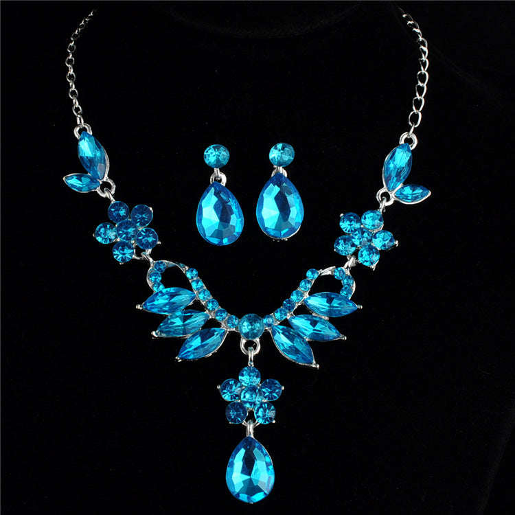 Bride Alloy Diamond Necklace Earrings Set Wedding Jewelry LaDidier Jewelry