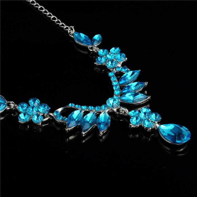 Bride Alloy Diamond Necklace Earrings Set Wedding Jewelry