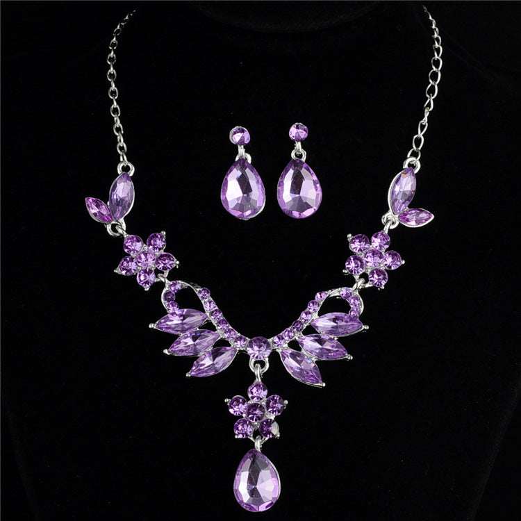 Bride Alloy Diamond Necklace Earrings Set Wedding Jewelry LaDidier Jewelry