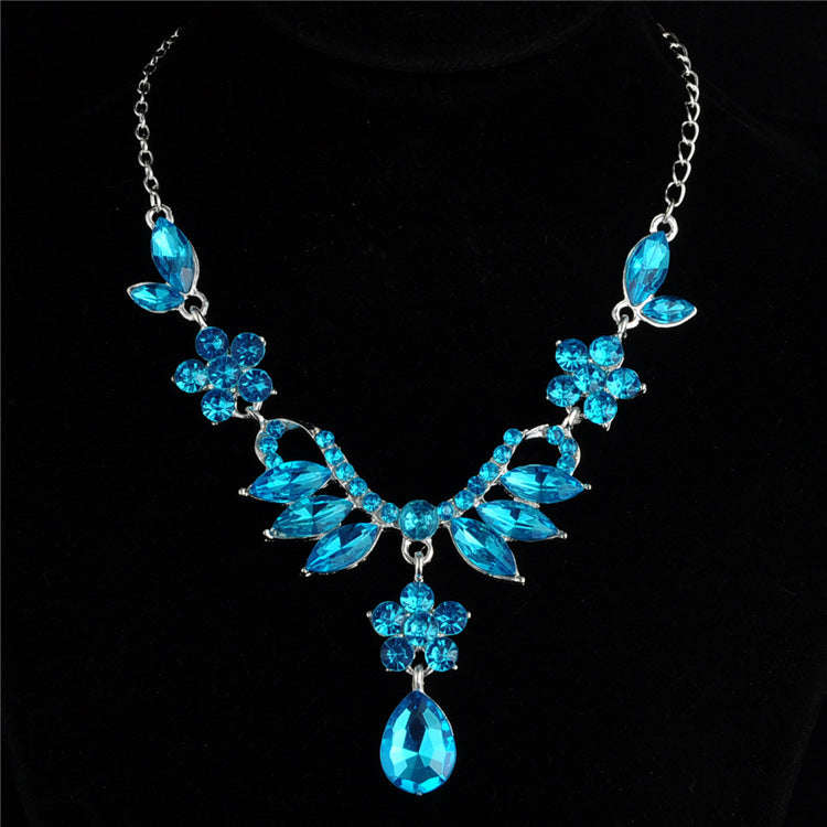 Bride Alloy Diamond Necklace Earrings Set Wedding Jewelry LaDidier Jewelry