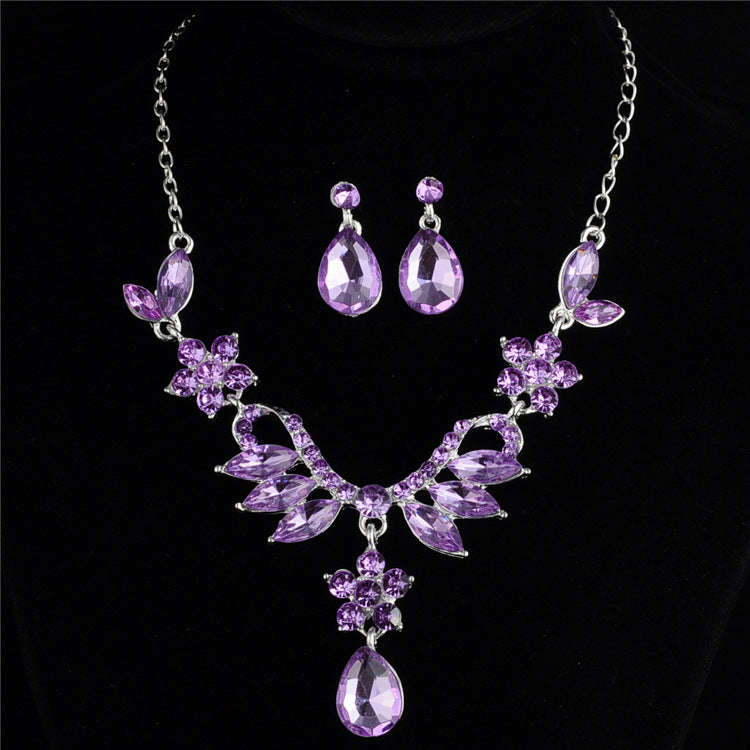 Bride Alloy Diamond Necklace Earrings Set Wedding Jewelry LaDidier Jewelry