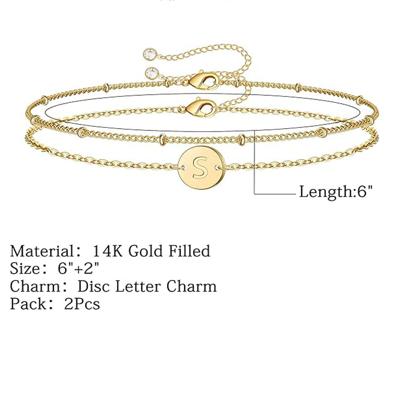 Dainty Gold Bracelets For Women, 14K Gold Filled Adjustable Layered Bracelet Cute Oval Chain  Bar Gold Bracelets For Women Jewelry