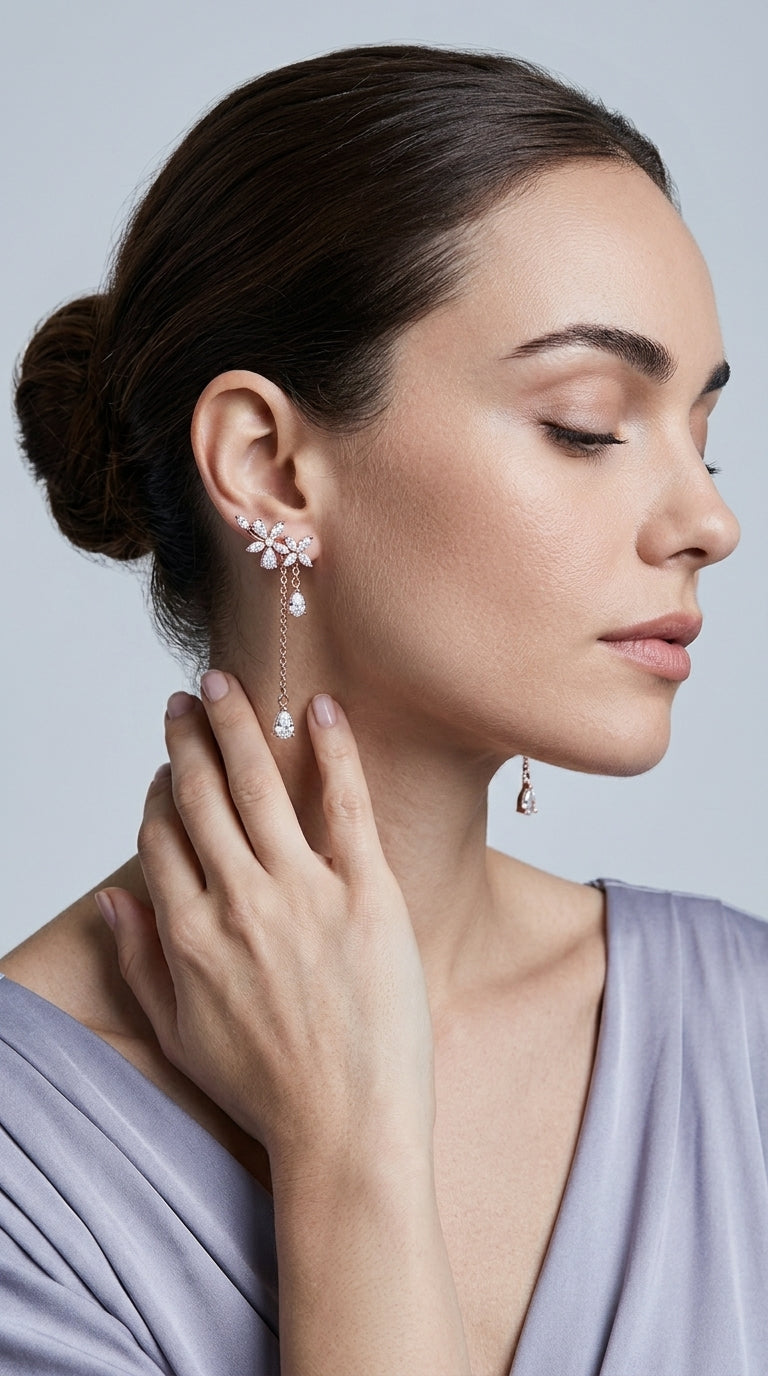 Flower Stud Earrings and Dangle Earrings Set