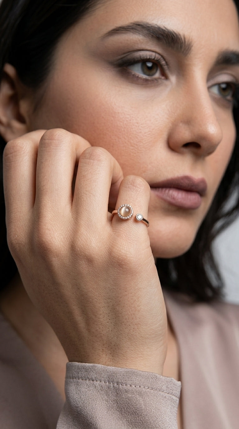FIBO STEEL 9 Pcs Fidget Anxiety Rings for Women Men Spinner Rings for Anxiety Relieving Stress Open CZ Flower Moon Star Anti Rotatable Rings Adjustable