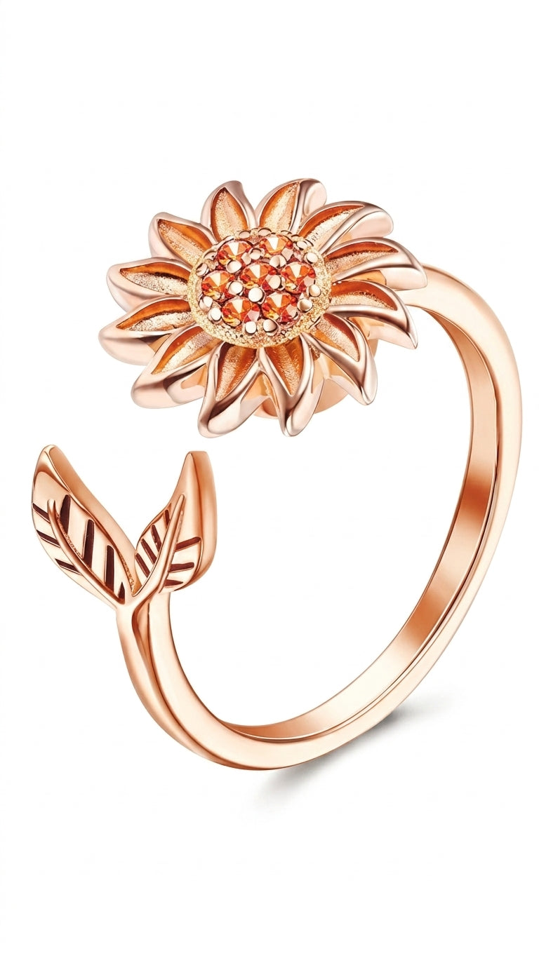 FIBO STEEL 9 Pcs Fidget Anxiety Rings for Women Men Spinner Rings for Anxiety Relieving Stress Open CZ Flower Moon Star Anti Rotatable Rings Adjustable