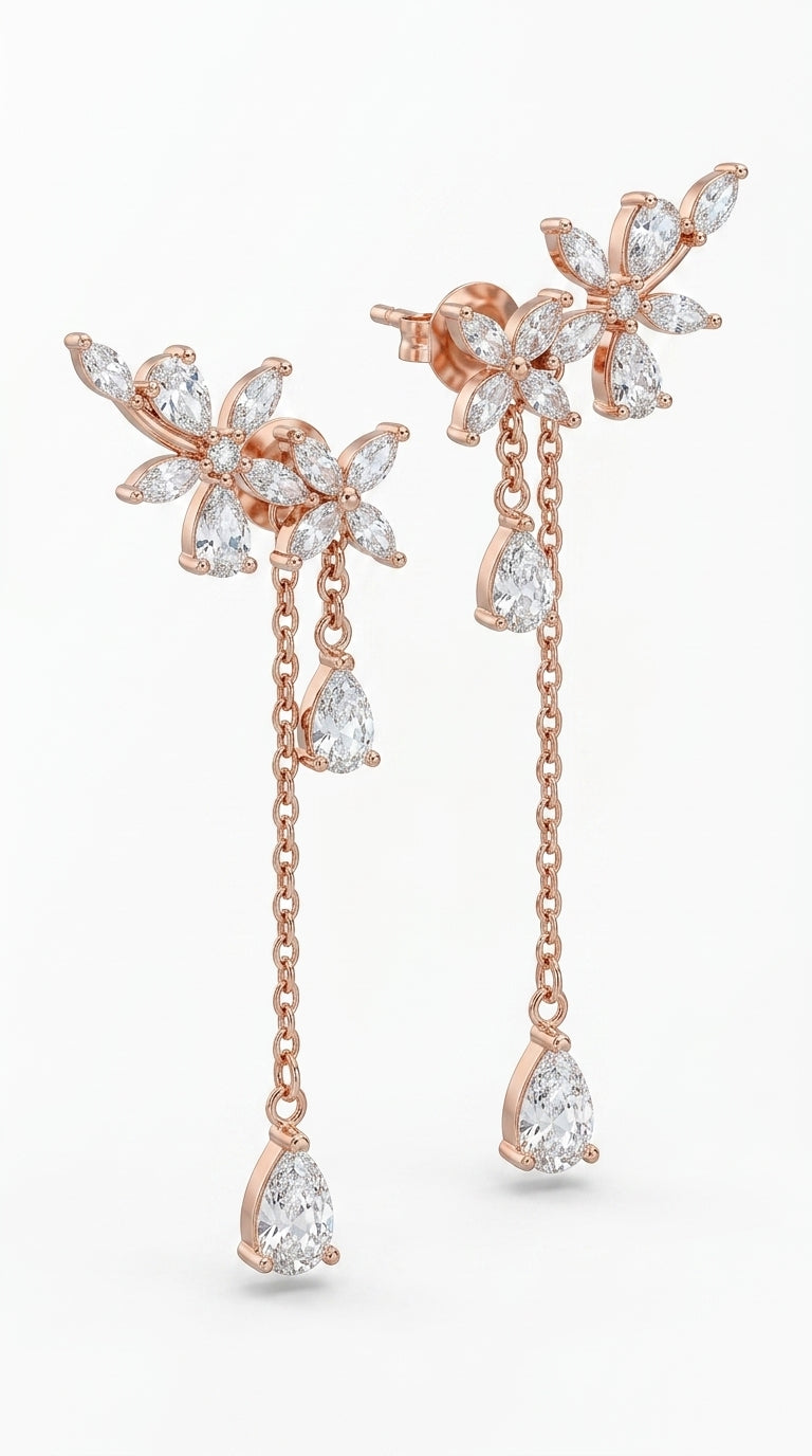 Flower Stud Earrings and Dangle Earrings Set