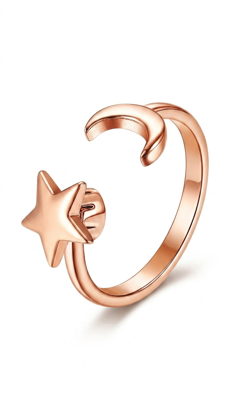 FIBO STEEL 9 Pcs Fidget Anxiety Rings for Women Men Spinner Rings for Anxiety Relieving Stress Open CZ Flower Moon Star Anti Rotatable Rings Adjustable