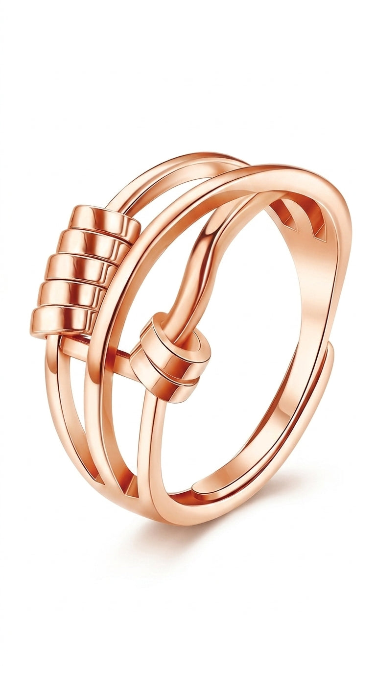 FIBO STEEL 9 Pcs Fidget Anxiety Rings for Women Men Spinner Rings for Anxiety Relieving Stress Open CZ Flower Moon Star Anti Rotatable Rings Adjustable