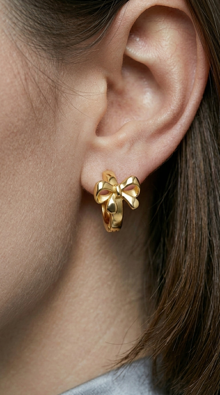 Bow Hoop Earrings Gold Bow Earrings Minimalist Elegant Ribbon Bowknot Earrings Small Huggie Hoops Earrings Fashion Statement Jewelry Gift for Women Girls