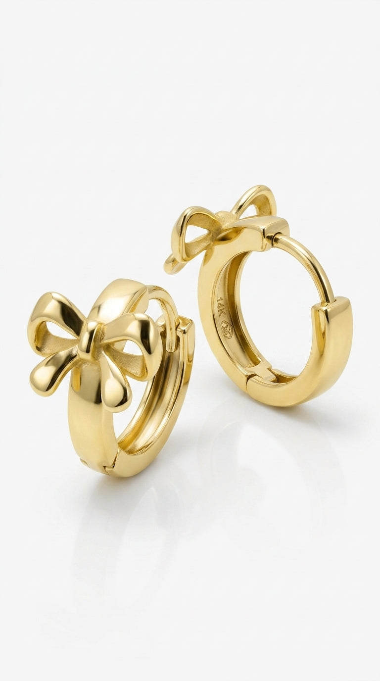 Bow Hoop Earrings Gold Bow Earrings Minimalist Elegant Ribbon Bowknot Earrings Small Huggie Hoops Earrings Fashion Statement Jewelry Gift for Women Girls