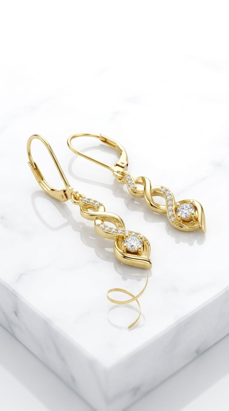 Sterling Silver Drop Dangle Earrings for Women 14k Gold Plated Dangle Earrings Cubic Zirconia Hanging Dangle Leverback Earrings Long Infinity Drop Earrings CZ Dangle Earrings for Jewelry Gifts