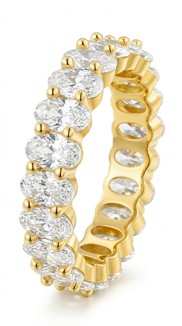 MIA MOUNE 14K Gold Rings Oval Cubic Zirconia Eternity Rings Dainty Gold Rings for Women Stackable Rings 56789