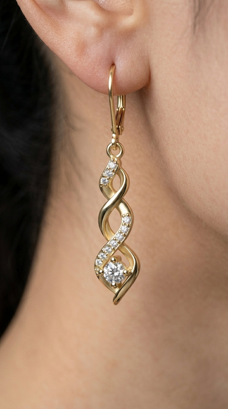 Sterling Silver Drop Dangle Earrings for Women 14k Gold Plated Dangle Earrings Cubic Zirconia Hanging Dangle Leverback Earrings Long Infinity Drop Earrings CZ Dangle Earrings for Jewelry Gifts