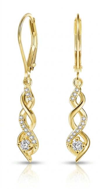 Sterling Silver Drop Dangle Earrings for Women 14k Gold Plated Dangle Earrings Cubic Zirconia Hanging Dangle Leverback Earrings Long Infinity Drop Earrings CZ Dangle Earrings for Jewelry Gifts
