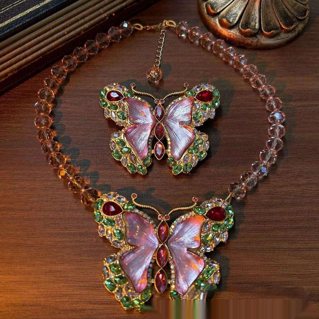 Butterfly Rhinestone Sweet Brooch Necklace Suit LaDidier Jewelry