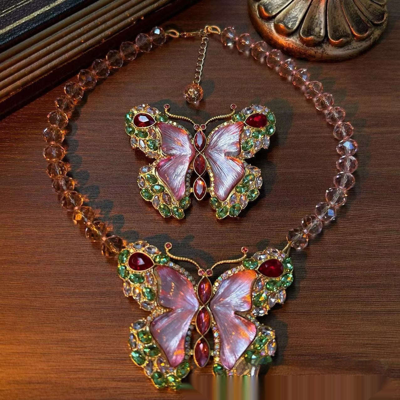 Butterfly Rhinestone Sweet Brooch Necklace Suit LaDidier Jewelry
