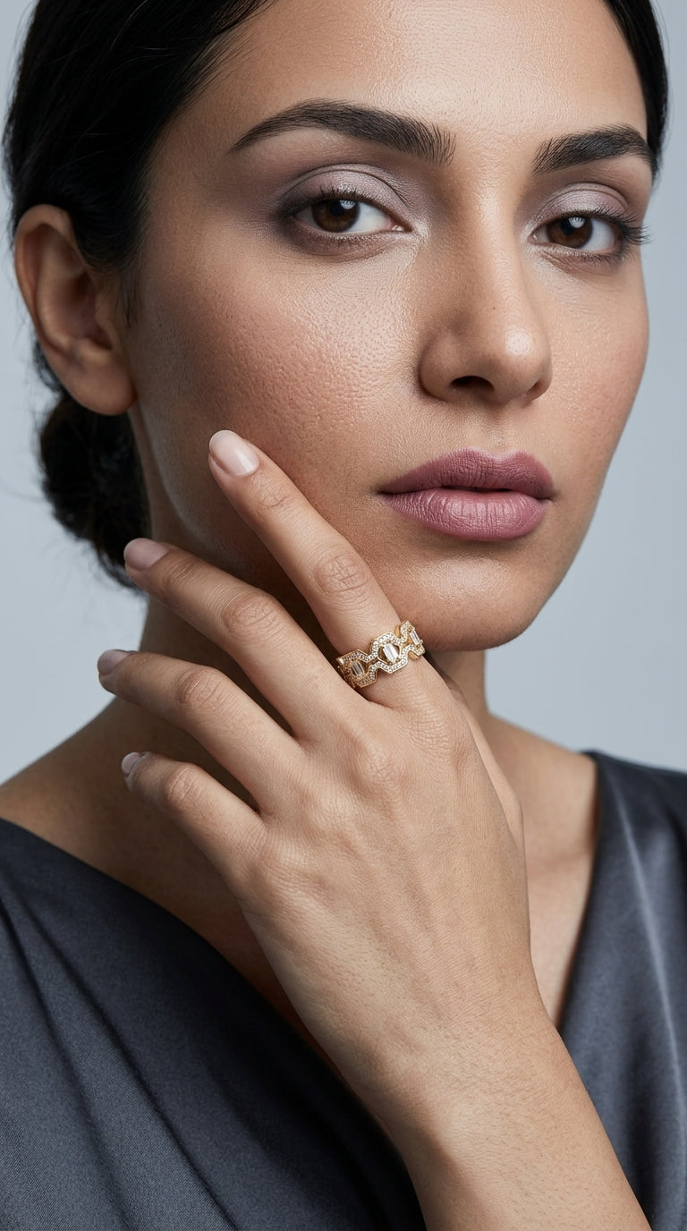 Vintage Rhinestone Inlaid Statement Ring