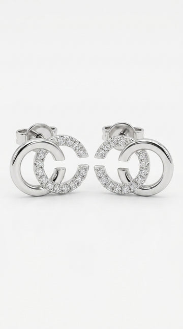 LaBling Double C Earrings for Women | Designer Earrings Chic Letter Design Stud Earrings | Lovely Gift - Silver